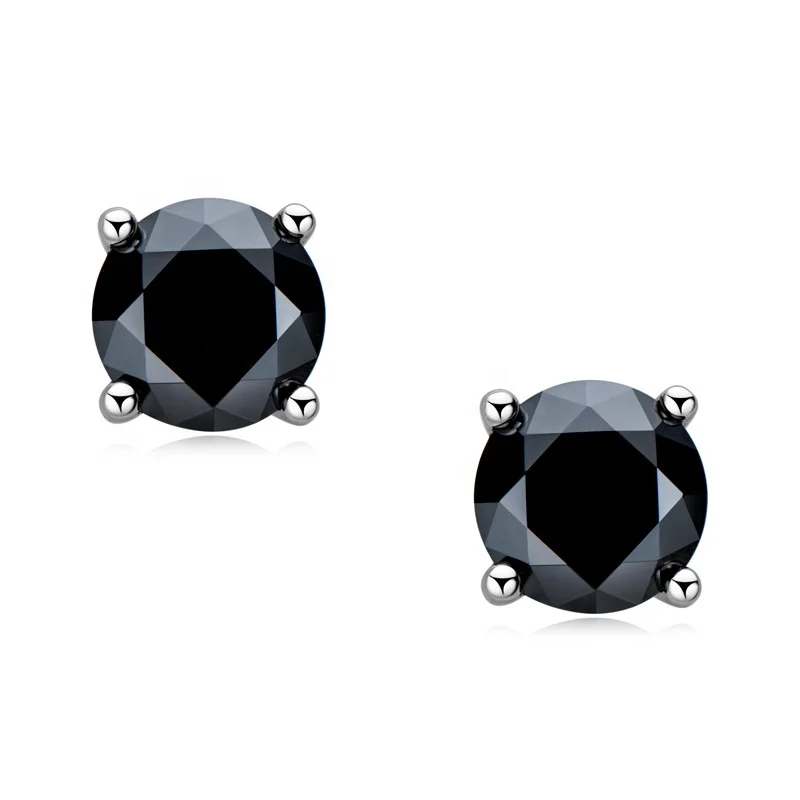 men wholesale 4 prong 925 silver certified round solitaire 1ct gra vvs black real moissanite diamond earrings
