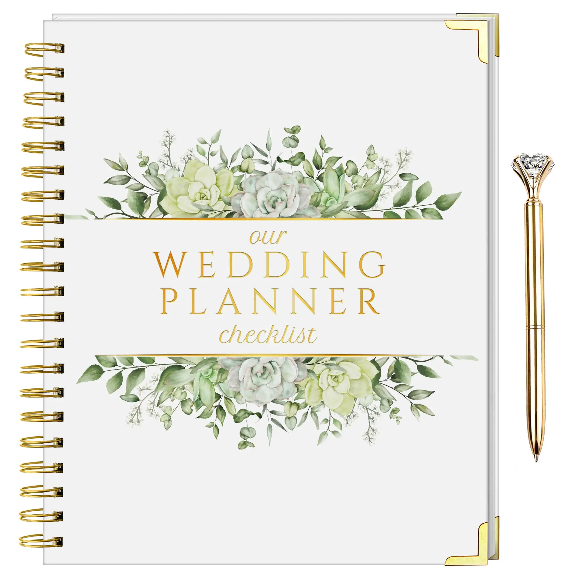 High quality custom wedding planner with gold edge color printing pregnancy journal spiral notebook with pen