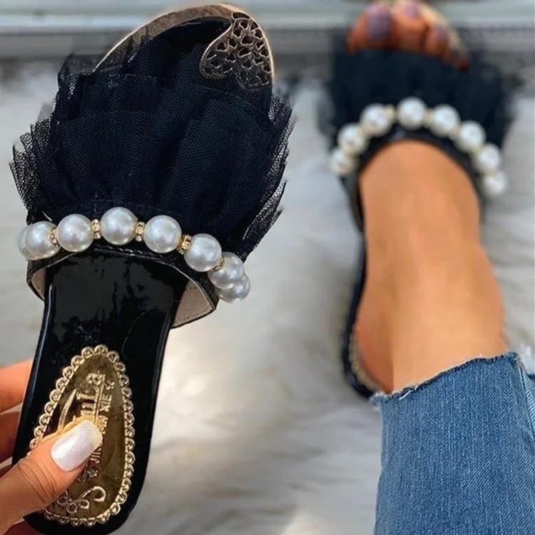 
Cheap Wholesale Sandals Hot Sale Fashion Comfortable Slipper For Women Pearl Decoration Sandals Ladies Slippers 