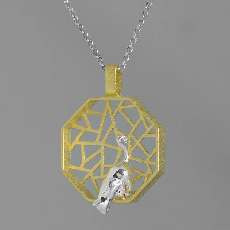 
Fashion 925 Sterling Silver Jewelry Cute Cat In the Window Pendant 