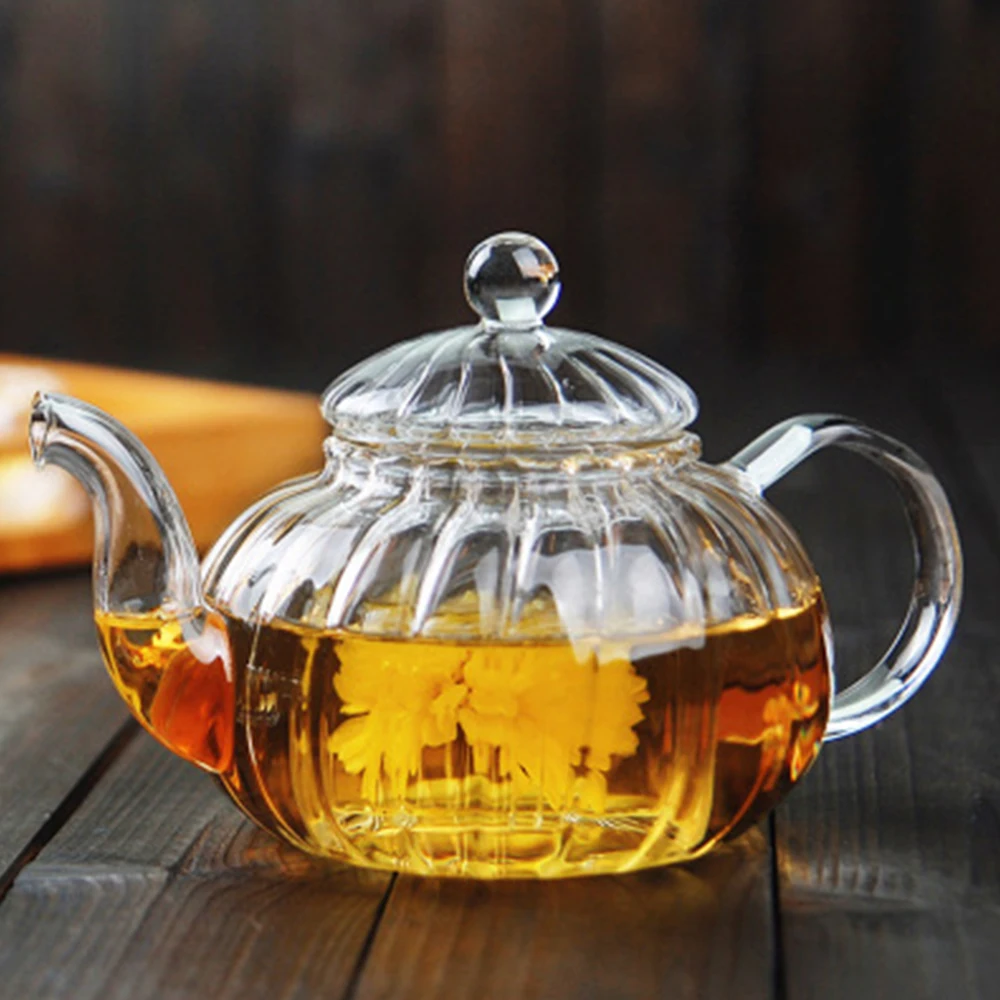 Aeofa High borosilicate heat-resistant glass teapot striped pumpkin teapot with strainer