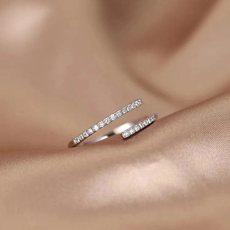 925 sterling silver ins simple open ring Korean internet celebrity design temperament versatile zircon ring for women