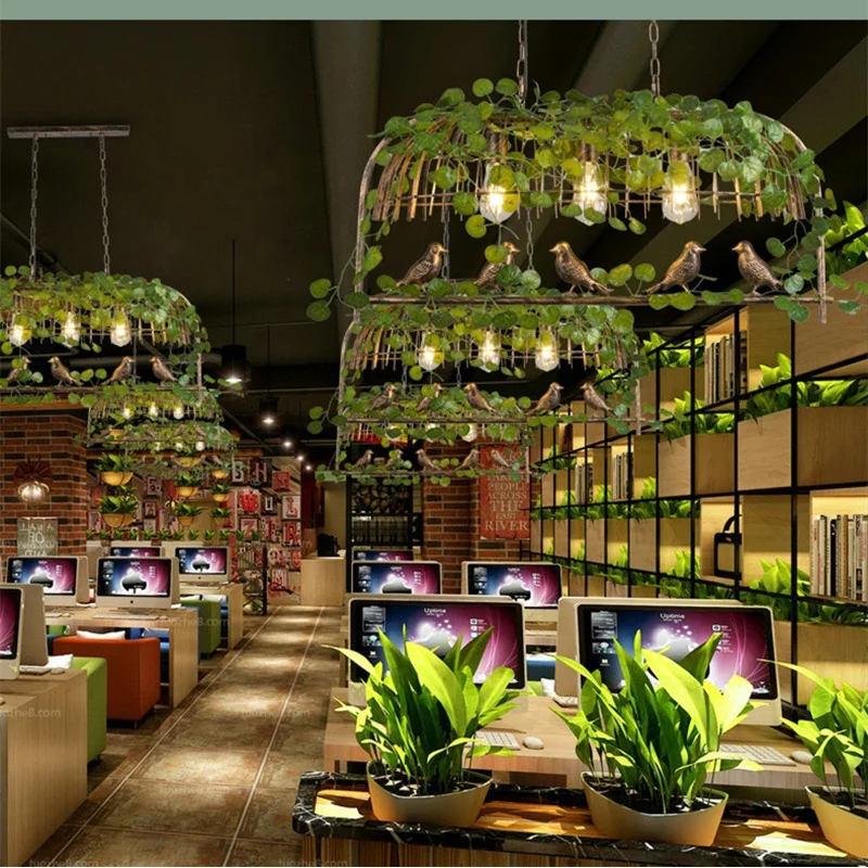 Vintage Plant Pendant Lights Bird Cage Hanging Lamp Industrial For Cafe Restaurant Bar Coffee Shop Kitchen Pendant Lamp Fixtures
