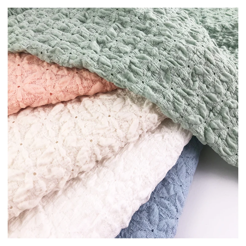 Fancy design soft knit fabric flower pattern spandex fabric korean crepe fabric lace for ladies garments