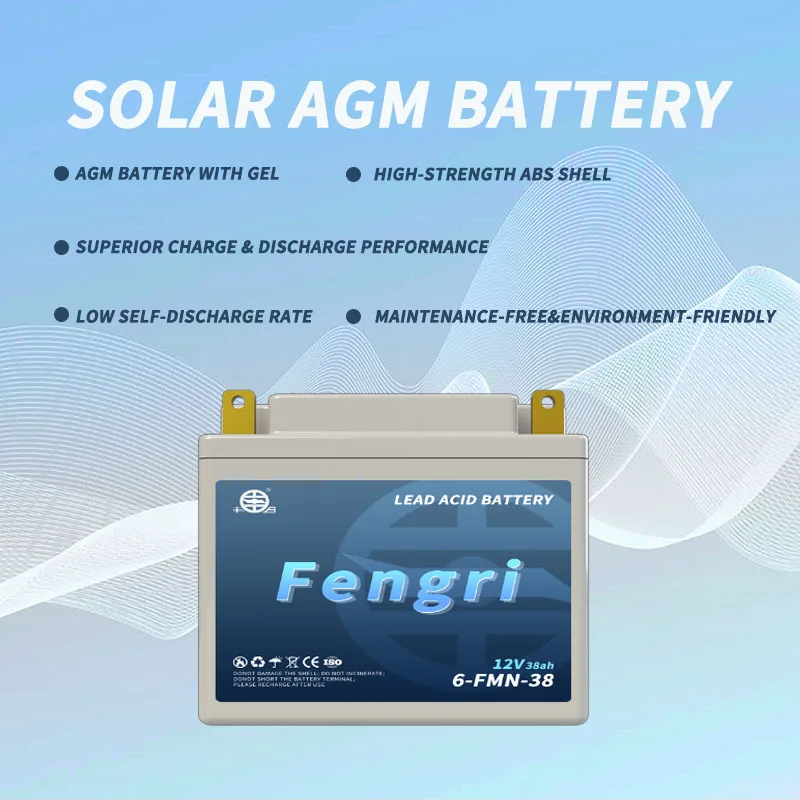 Fengri AGM 12V 38Ah Deep Cycle Solar Lead Acid Batteries For Electric Bicycles/Scooters