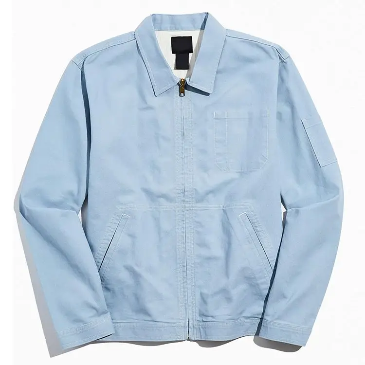 Men canvas jackets light blue men work jackets two welt pockets on the front