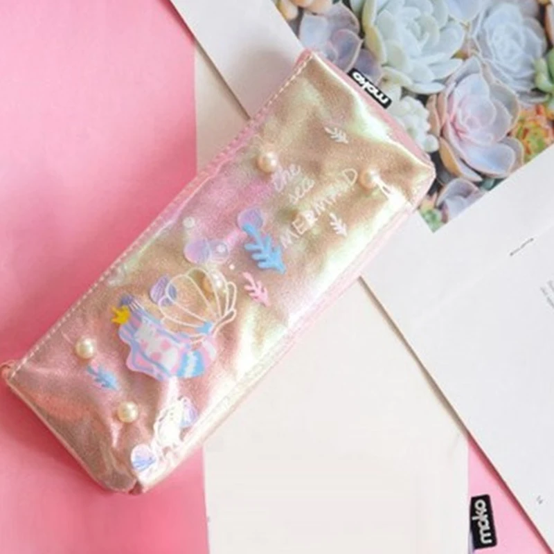 Pen Zipper Bag Pouch Holder Makeup Brush Bag  School Work Office Pencil Bag Sea Animal Mermaid Pencil Case