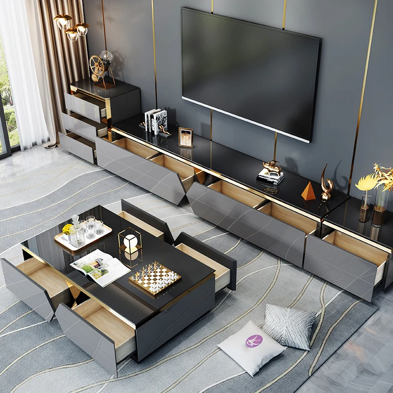 
The latest living room solid wood marble luxury modern tv cabinet designs 