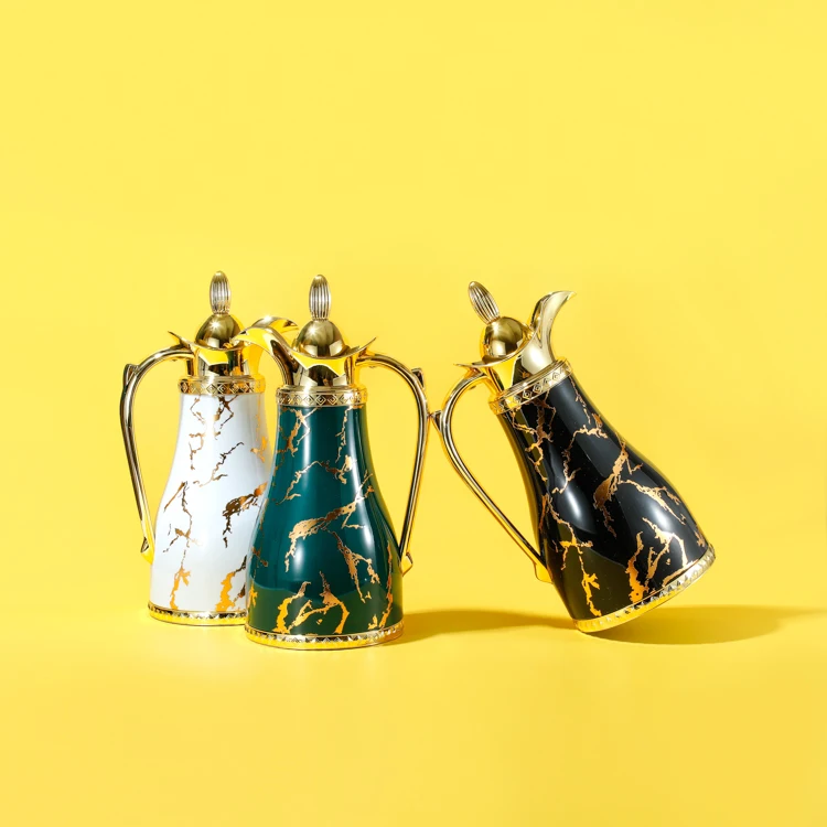 1 L Arabic Gold Color Plastic Shell Glass Liner Coffee Flask Pot for Home Cafe Hotel Restaurant