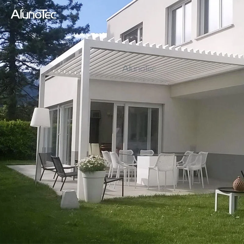 Luxury Modern Pergola Motorised Solar Louvered Covering Design Roof  Outdoor Gazebo With Motor Opening
