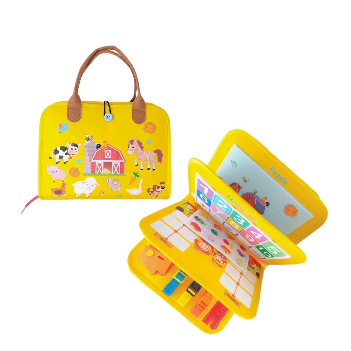New Arrivals Farm Theme Yellow Montessori Educational Kids Toy Felt Busy Board Quiet Books For Fine Movement Skills