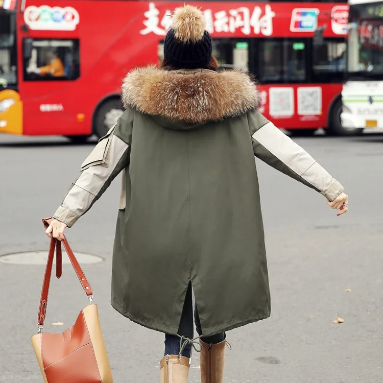 CX-G-D-21A Winter Army Green Women Overcoat Parka Coats Ladies Long Warm Down Coat with Big Real Fox Fur Collar