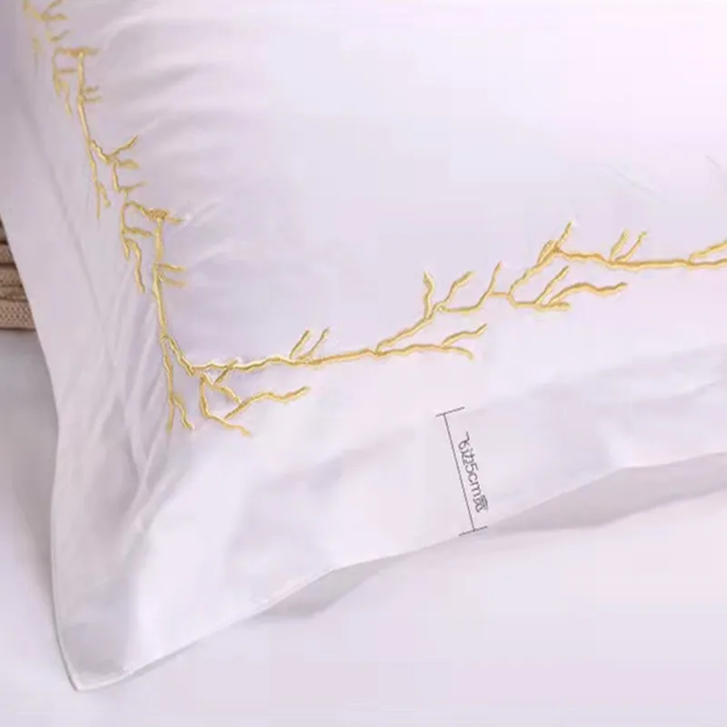 100% Cotton Wholesale Bed Sheet Sets Embroidered White Hotel Bed Linen Brands