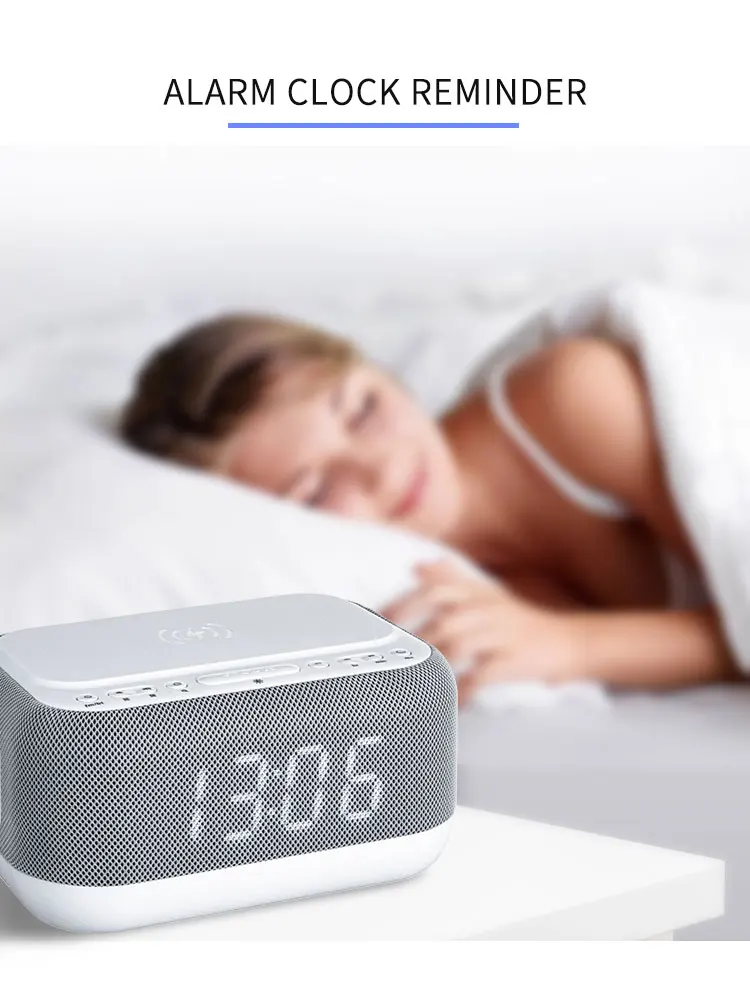 USB Digital Alarm Clock Built-In  bluetooth  wireless speaker Fm Fm Clock FM Wireless Charger radio