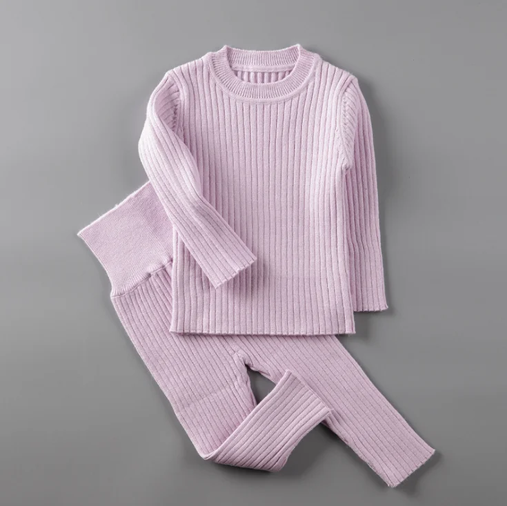 Organic cotton knitting infants Baby  Home wear Outfit Long Sleeve Top High waist Pants Set for boy girls.