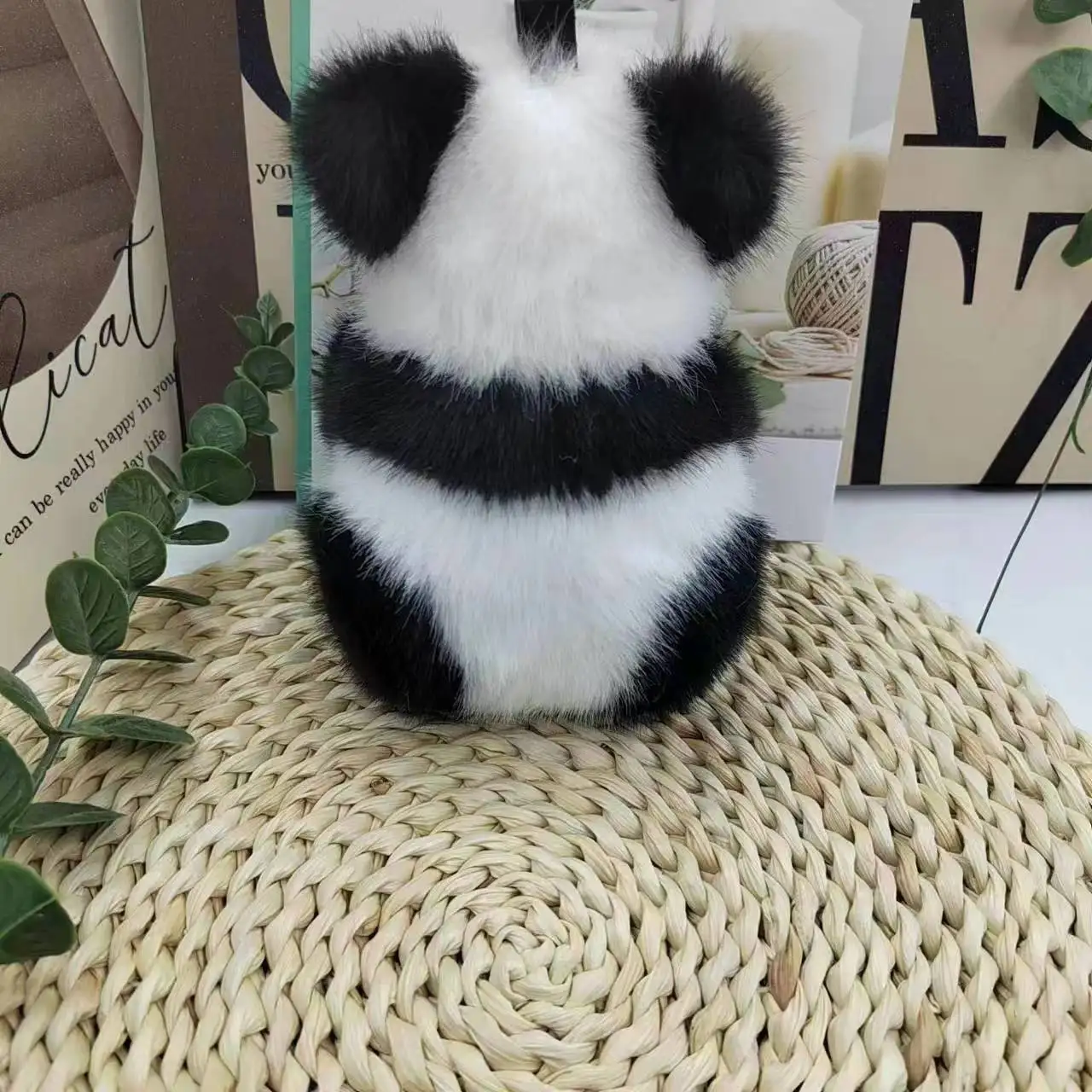 Fashion Lovely Design Cartoon Plush Pendant Animal Toy Faux Mink Fur Panda Bag Doll Key Chain Gift Custom Doll Keychain