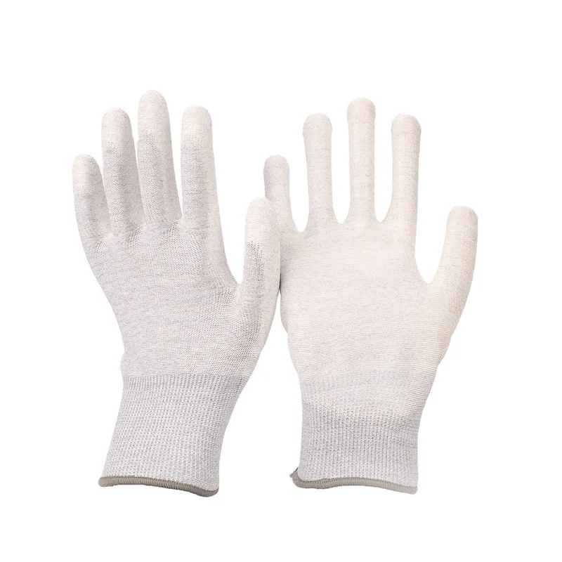13 Gauge Seamless Top Fit Cleanroom White Safety Gloves PU Fingertips Coated Carbon Fiber ESD Gloves Antistatic Gloves