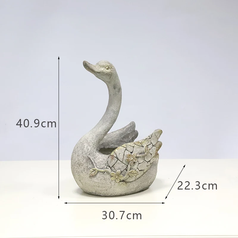 Redeco Cute High Quality Magnesia Garden Swan Statue Magnesium Oxide Swan Planter Resin Pot For Wholesale