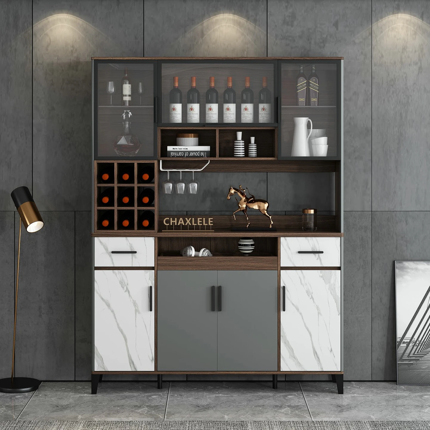 Винный шкаф для бара, буфета, шкаф для хранения вина, высокий стоячий деревянный и стеклянный шкаф