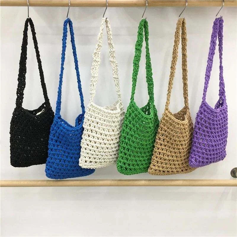 New women Knitting niche design woven retro portable bucket bag Fashion stylish one shoulder crossbody bag