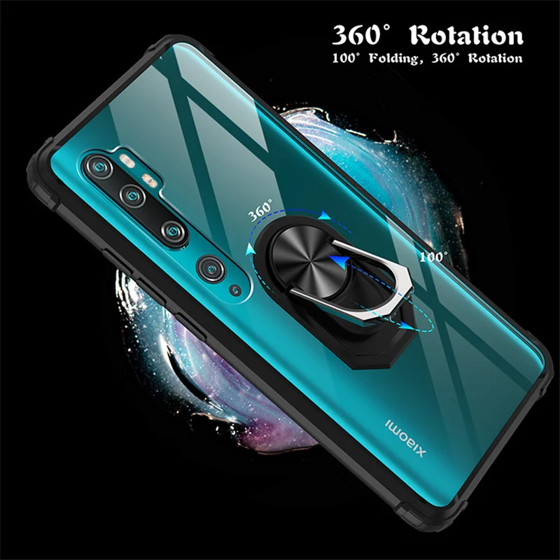For Xiaomi Mi Note 10 Pro Note10 Lite Shockproof   Case Car Ring Holder Cover for Xiaomi CC9 Pro Transparent Clear Cases