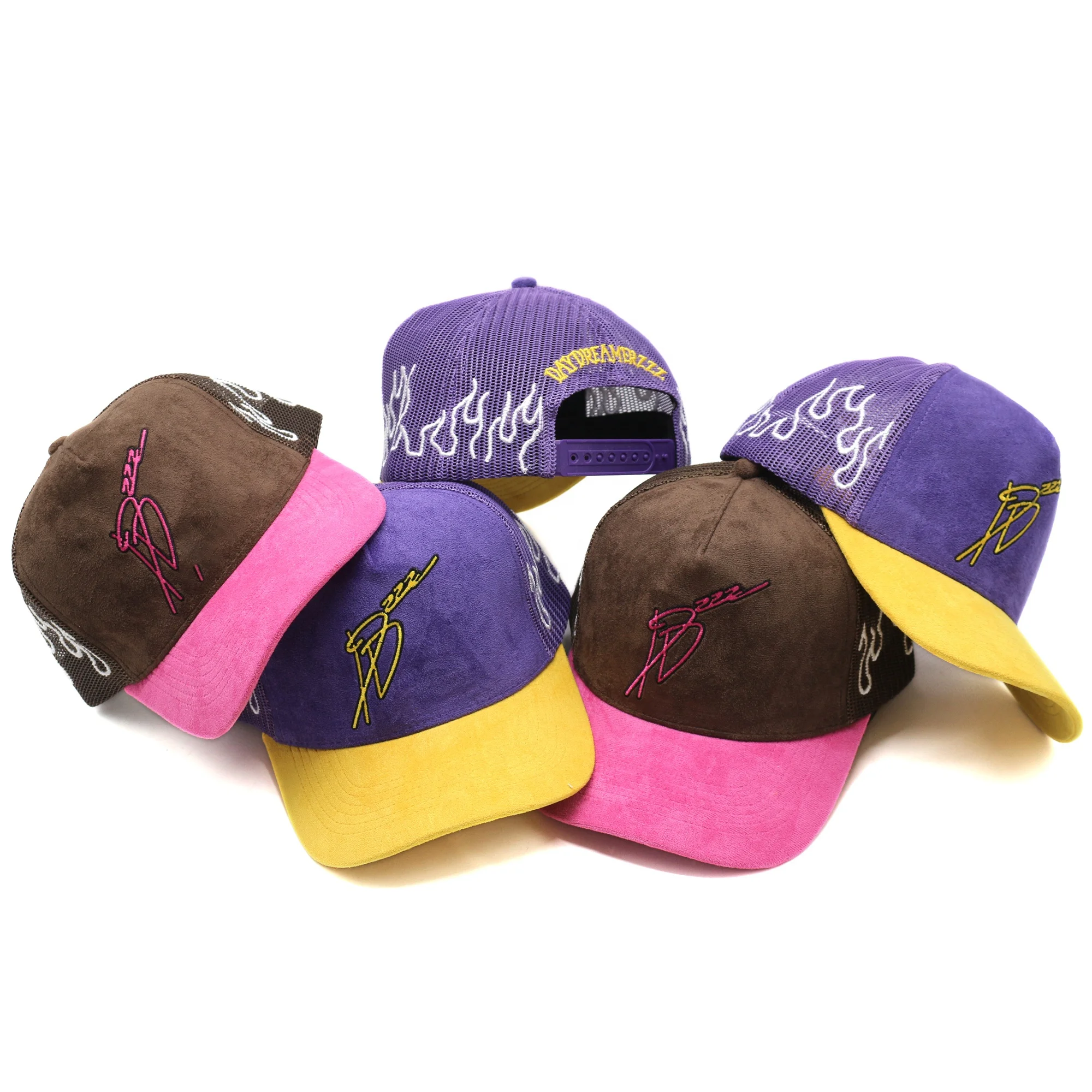 Low MOQ Custom Embroidery Logo Suede Embroidery Mesh Trucker Hats