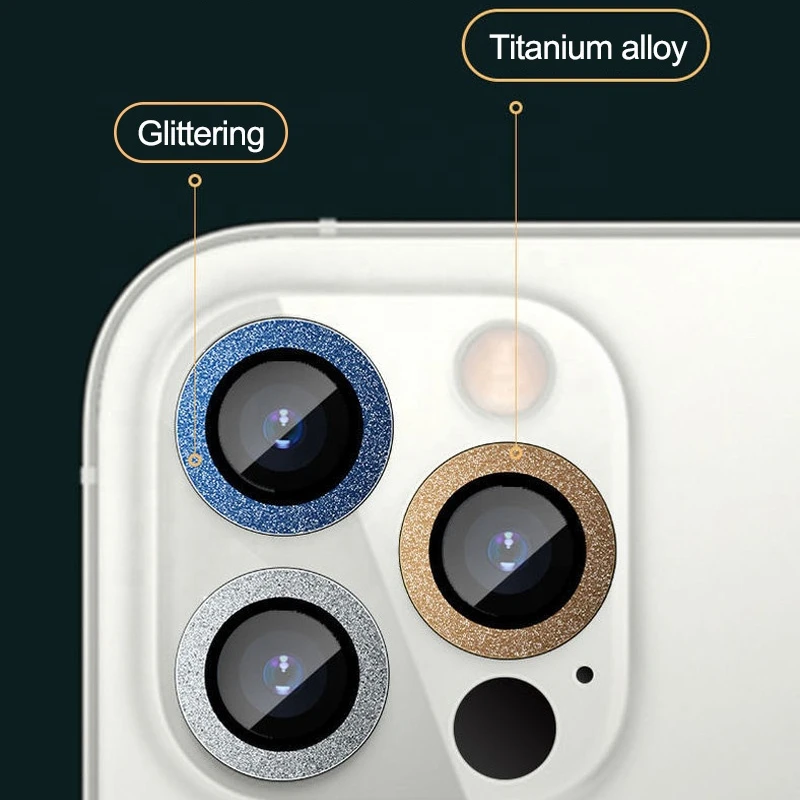 Hot Metal Glitter Lens Protector 9H Tempered Glass Phone Rear Camera Lens Screen Protector For iPhone 14 11 12 13 pro max