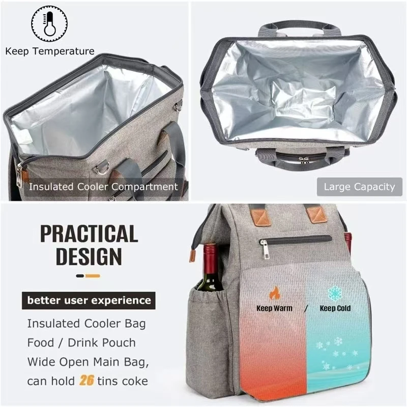 New Picnic Cooler Bag with Insulated Compartment Bottle Holders and Waterproof Picnic Bag Perfect for Hiking, Beach, Camping