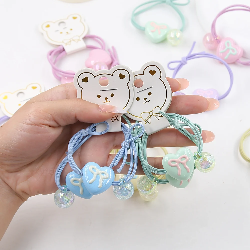 2Pcs/Card Fruit Knocker Balls Hair Ties Bows Heart Twin Bead Bubble Ponytail Holders Hair Rope For Kids Hair Accessories