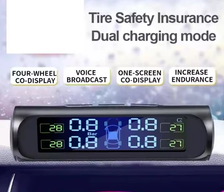 Universal Solar Energy 433 MHz Wireless TPMS for Cars 24-hour Tire Pressure & Temperature Alarm Flat Tire Detection Feature