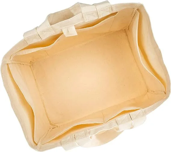 Custom Logo Canvas Grocery Bag Set with Real Pockets Long Shoulder Strap Short Handle Heavy Duty Foldable Washable for Shopping