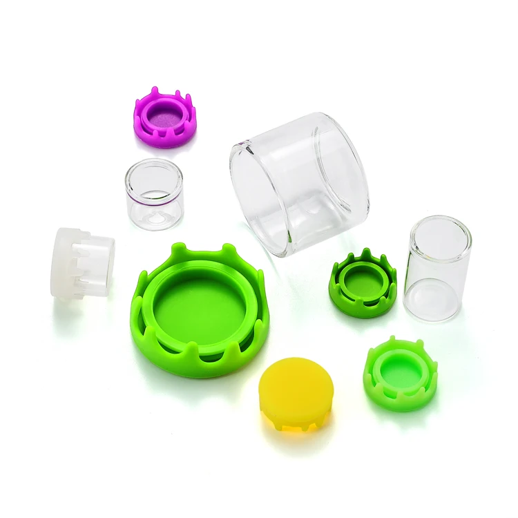 Wholesale 5ml 10ml 50ml Small Round Childproof Container Child Safe Smell Proof Silicone Glass Jar With Silicone Lids