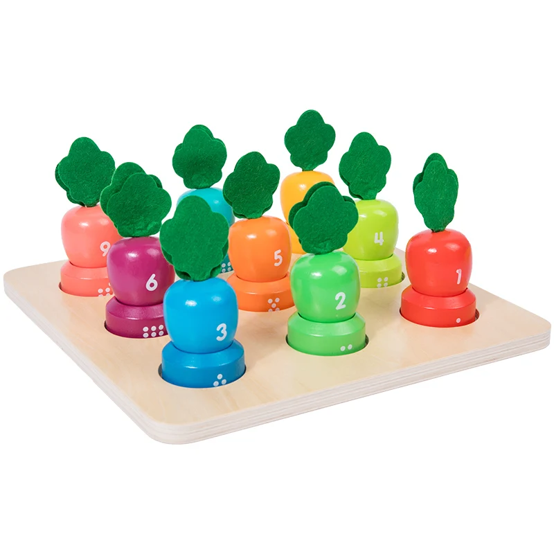 Montessori Toys for Toddlers Carrot Pulling Wooden  Baby Toy Harvest Game Number Cognitive Pairing in Infant Hand Training Toy