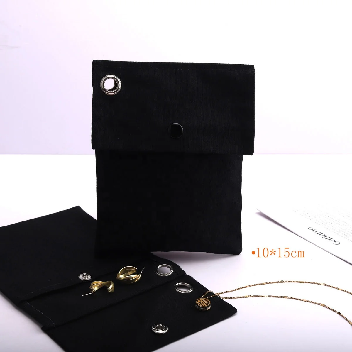 Reusable Black 8oz Canvas Envelope Photo Frame Perfume Packing Gift Bag Custom Logo Printed Organic Envelope Cotton Dust Pouch