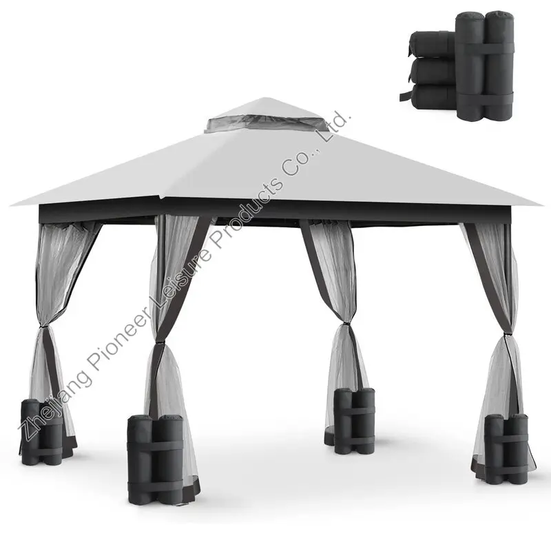 USA Stock Outdoor Gazebo And Pergolas Double Vent Waterproof Grey Heavy Duty Powder Coated Frame Gazebo Tent For Patio Lawn Deck