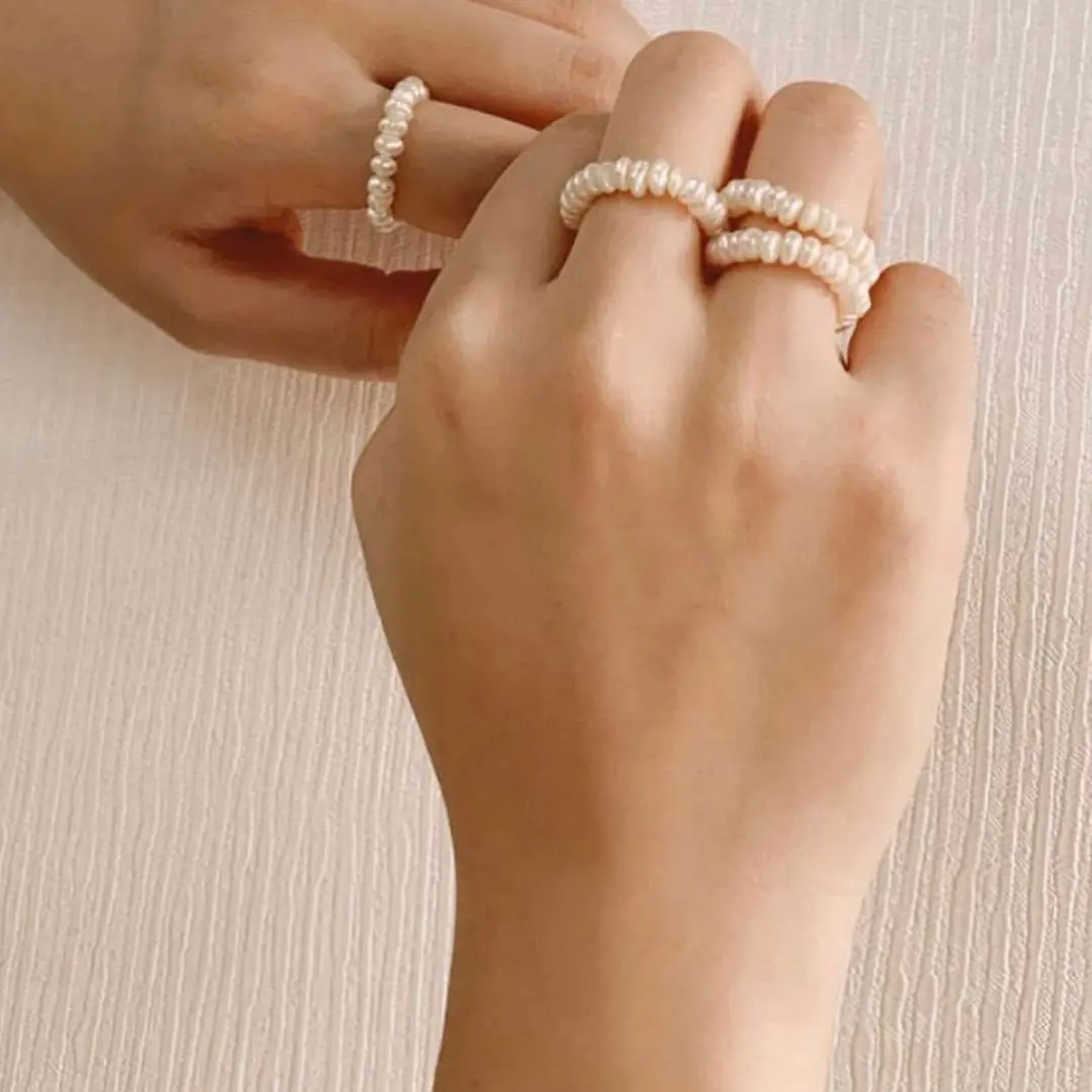 Wholesalers Fashion DIY Elastic Finger Natural Real Fresh Water Pearl Rings Jewelry Women