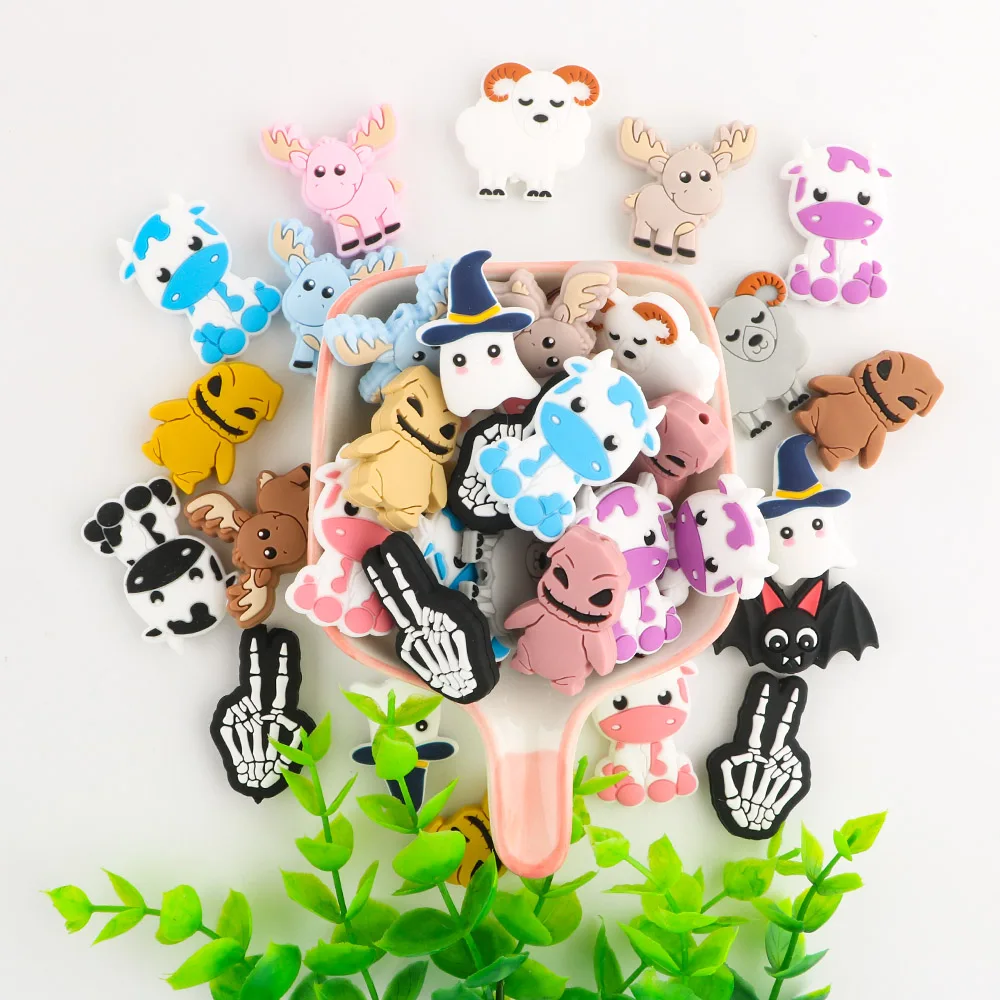 Xinghan Baby teething Printing Round Silicone beads Cartoon shape Food Grade DIY Pens Accessories Custom Silicone Loose Beads