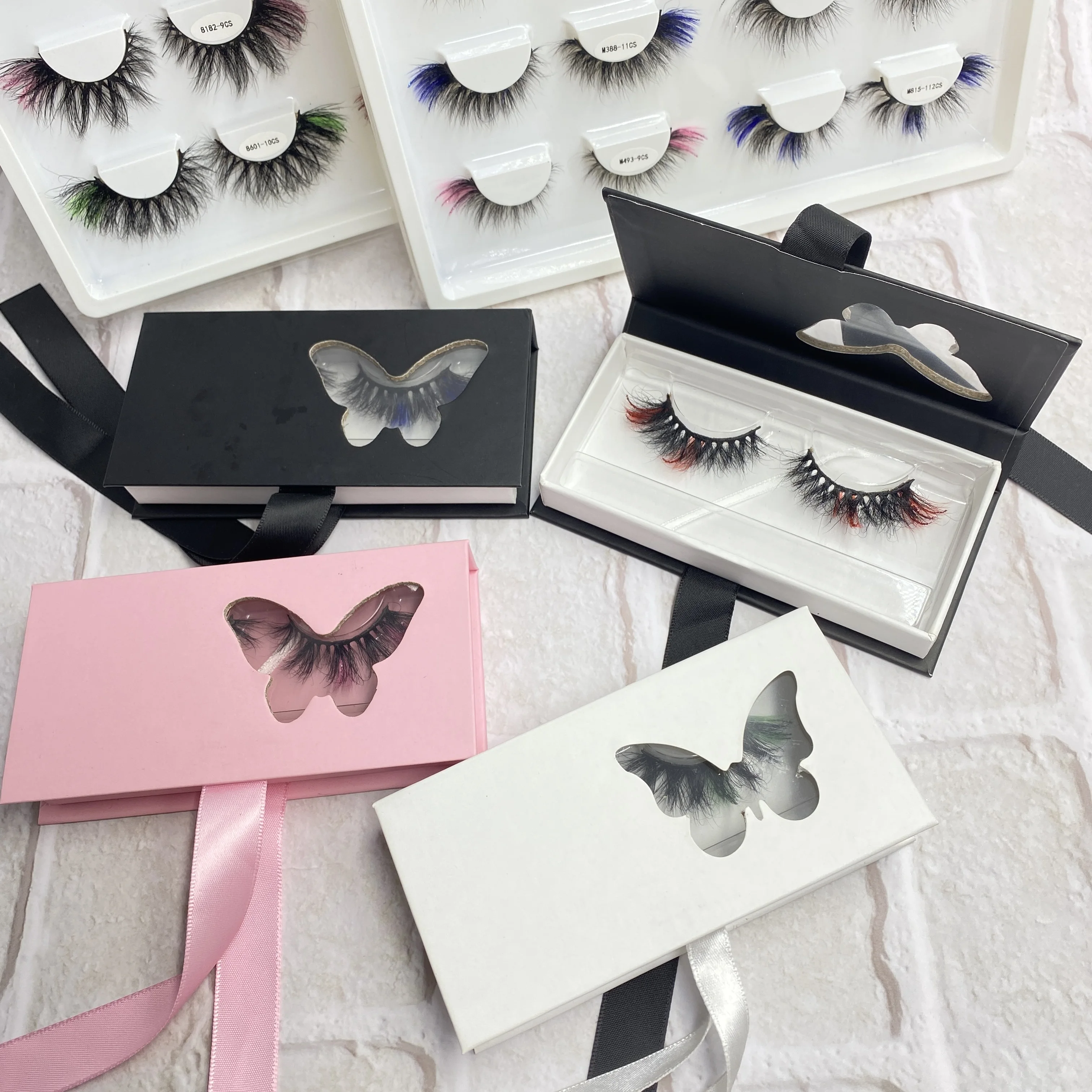 Fluffy Ombre Glitter Color Eyelashes Private Label faux Mink Luxury Blink Color Lashes3d Wholesale Vendor 20mm color lashes