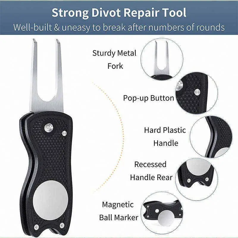 Wholesale Custom Logo Metal Magnet Zinc Alloy Golf Divot Repair Tool Switchblade Personalized Golf Ball Marker Blank Divot Tool