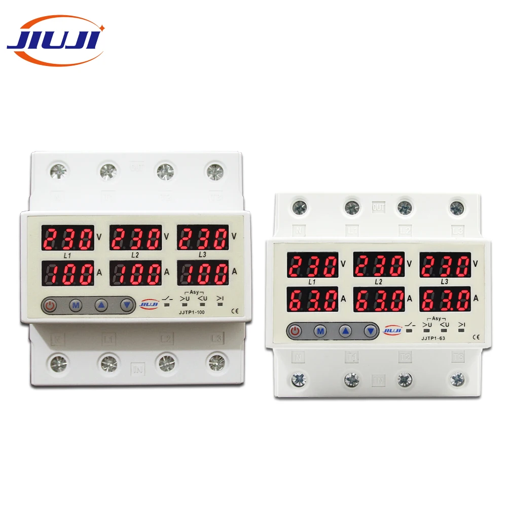 Three Phase Adjustable Over and Under Voltage Protector with Over Current Protection Automatic Recovery Protective Device 100A