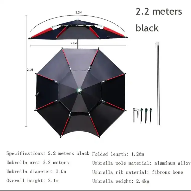 Outdoor Pop-Up Fishing Umbrella Double Layer Waterproof Prevent Outside Line Adjustable Pop-Up Fishing Umbrella Frame