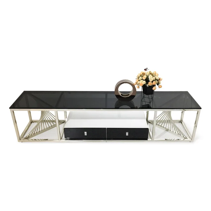 Living design furniture tempered glass stainless steel marble cabinet tv stand  furniture modern