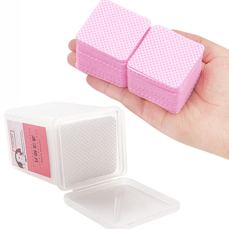 Custom Logo Lint-Free Square Eyelash Glue Cleaning Pads Cotton Cleaner Glue Remover Pads