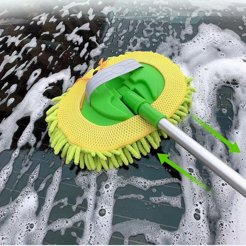 2022 Manufacturer Round Rotating Car Wash Brushes Mop with Aluminum Alloy Long Handle Microfiber Car Wash Cleaning Tools Kit