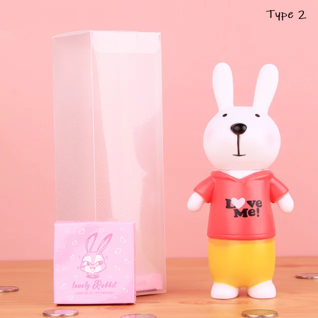 Hot Selling LOGO Custom Resin Plastic Material Cute Bunny Coin Bank Rabbit Toys for Child Gift Piggy Bank