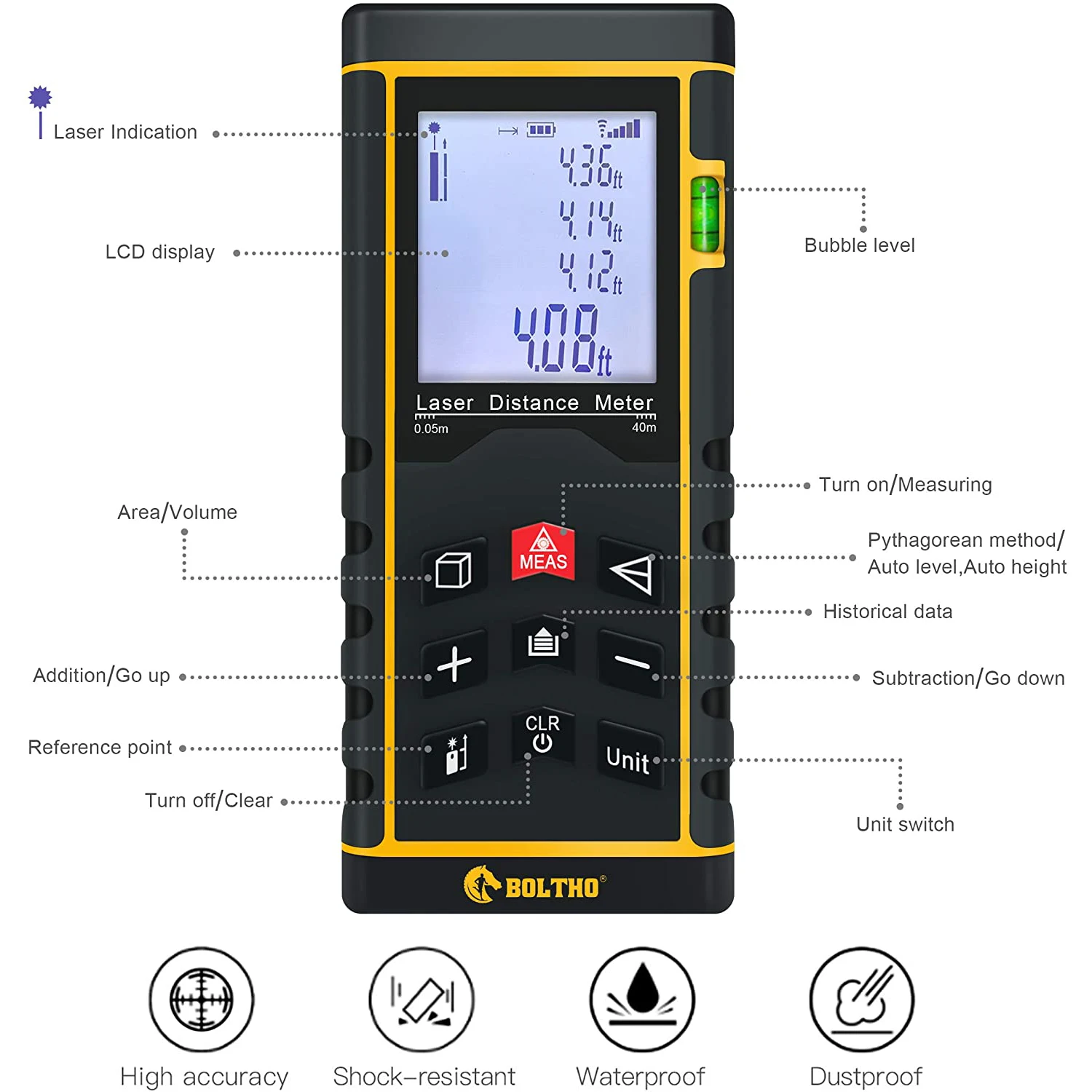 
High Precision Cheap Price Handheld Digital Laser Distance 0.05 to 40m Rangefinder Meter 