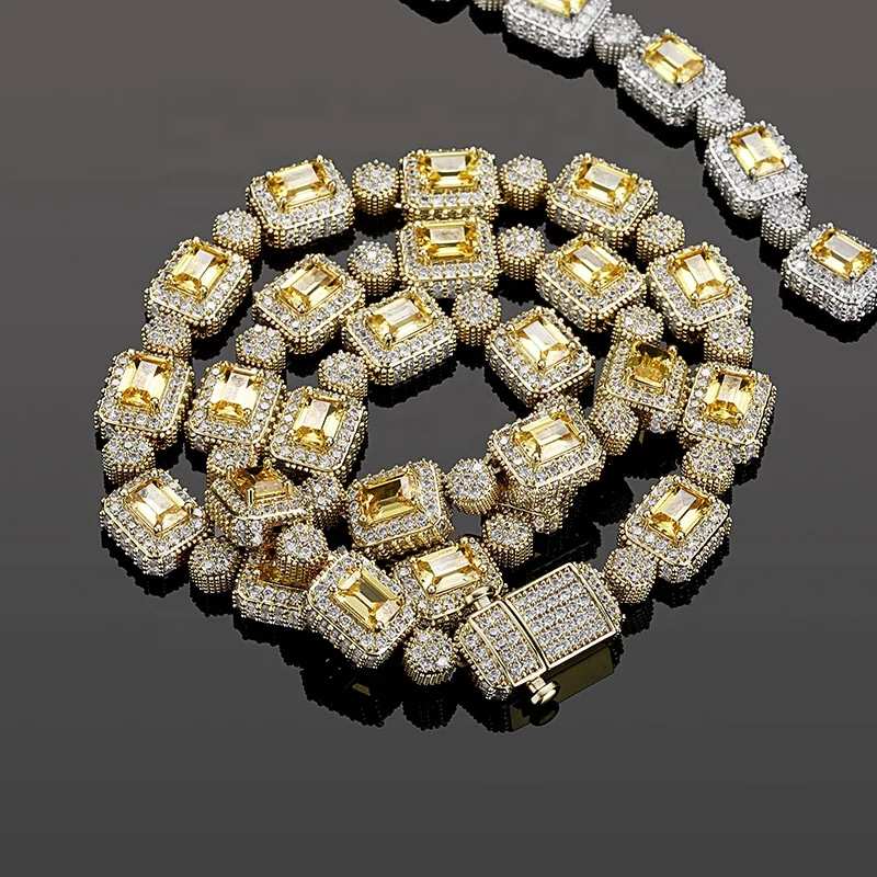 [CN10057-10mm] HipHop Bling Jewelry Diamond Iced Out Collana 18K Cuban Link Chain Necklace Rapper 18 inches for men women