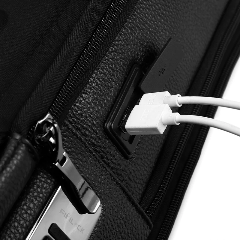 2024 Custom Outdoor Travel 15.6 inch Laptop Genuine Leather with USB Bag Back Pack  Fingerprint Lock Anti-Theft Backpack For Men