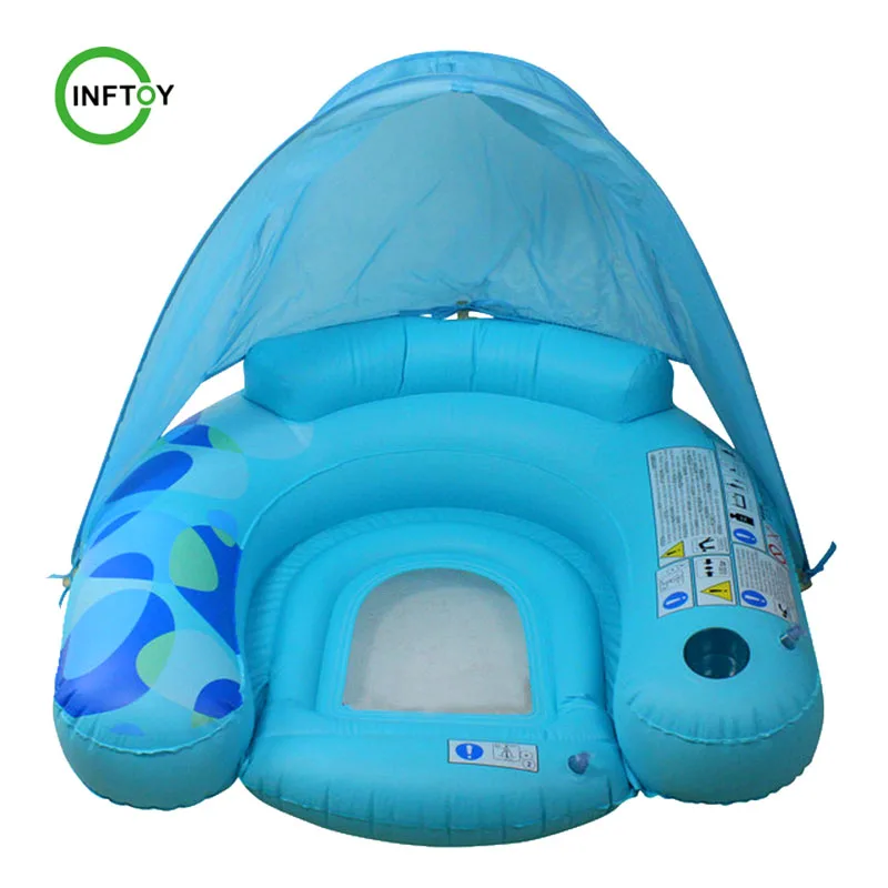Add LOGO Inflatable Blue Swimming Pool Lounge Chair with Shade Canopy
