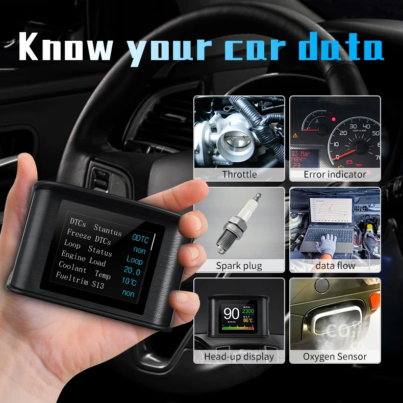 Universal OBD2 Scanner BrakeTest Tool with HUD Head-up Meter Gauge Multi-Function HUD-P10 Displays RPM Voltage Water Temperature